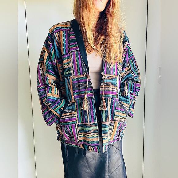 Vintage Jackets & Blazers - Vintage Hmong Reversible Jacket Multi Colored Non-Gender Purple Black Ceremonial